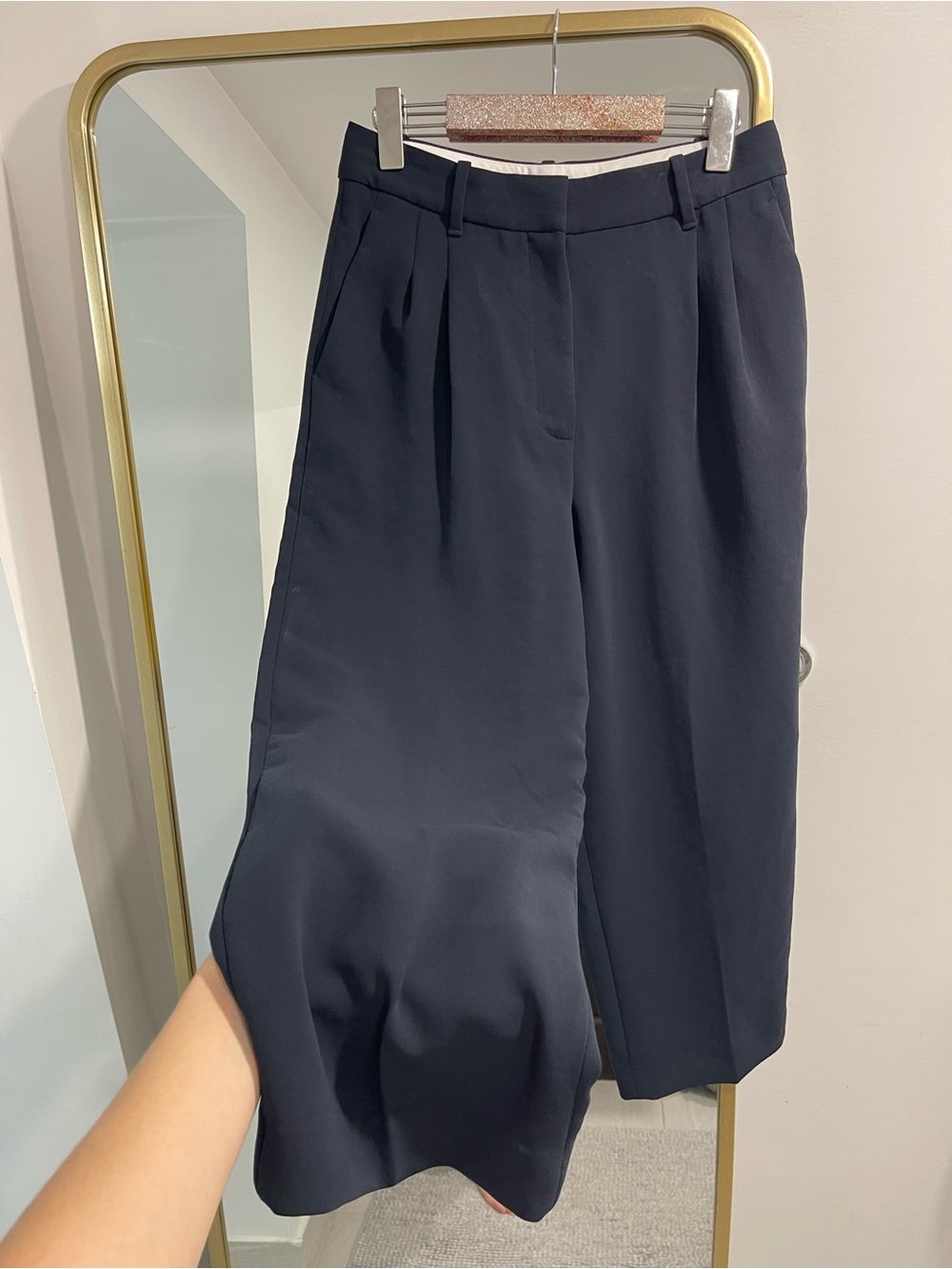 Aritzia The Effortless Pant Cropped - Crepette navy blue admiral size 6 wide leg - Picture 7 of 8